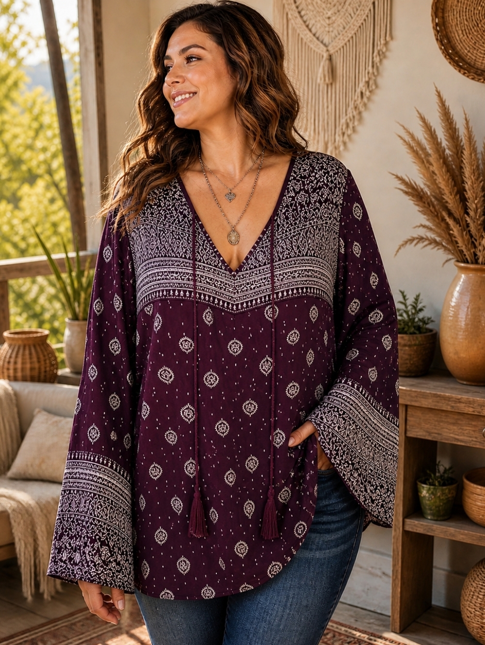 Dex Boho Paisley Peasant Blouse Plus Size 3X 4X Flowy Festival Top